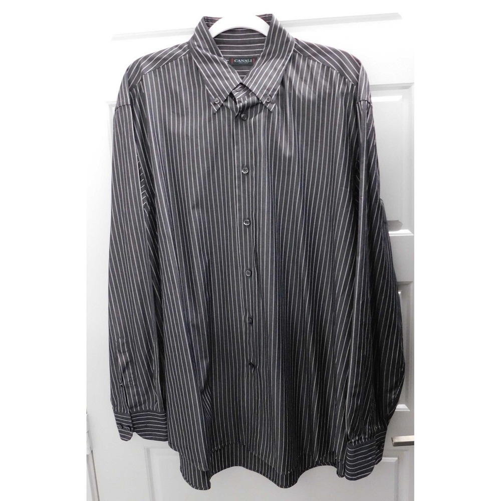 Canali Sportswear Black White Striped‎ Long Sleeve Button Down Shirt Size XL